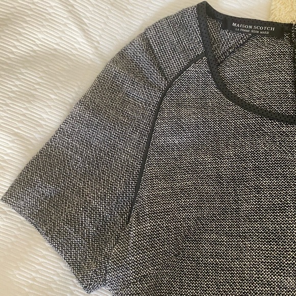 Tweed Black & Gray Shift Dress w/ Leather Trim - Picture 2 of 7